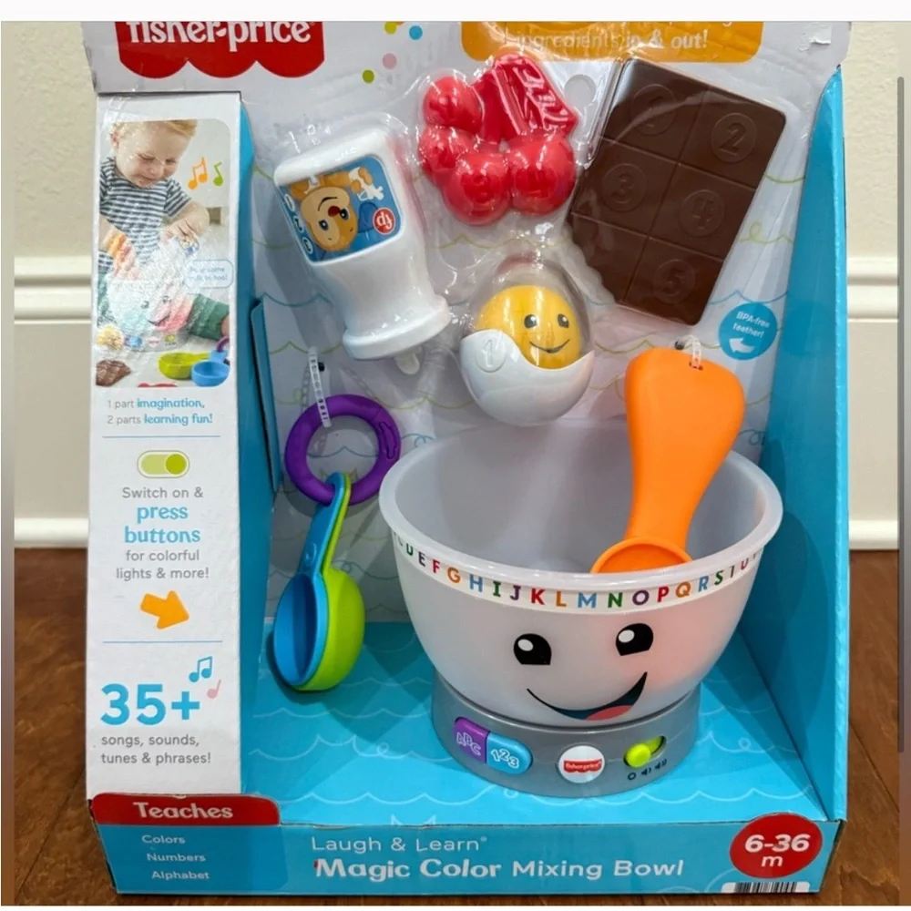 NWT Fisher-Price Interactive Mixing Bowl Toy with Colorful Pieces